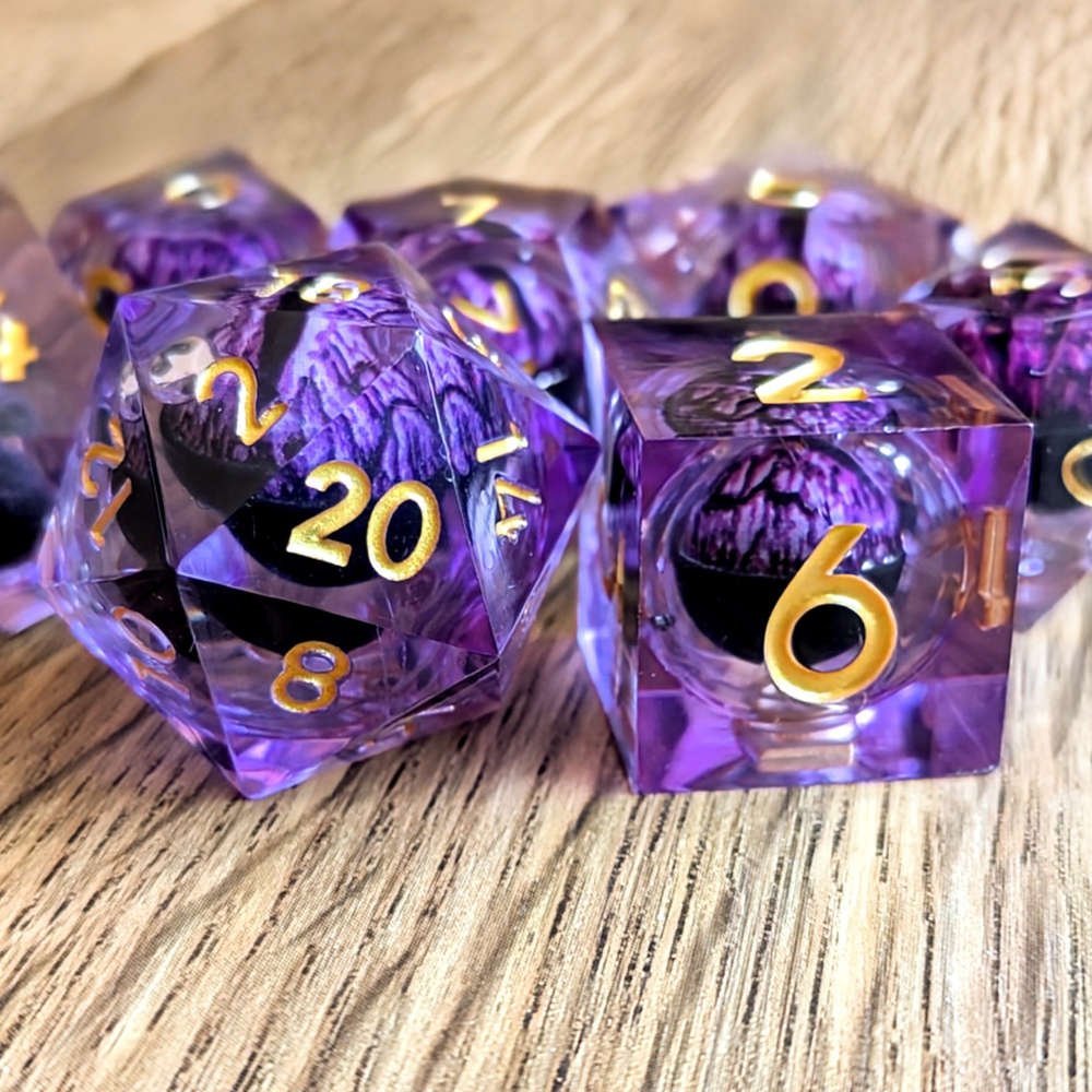 Dragon Eye Rolling Liquid Core Dice Set – Purple - Image 3